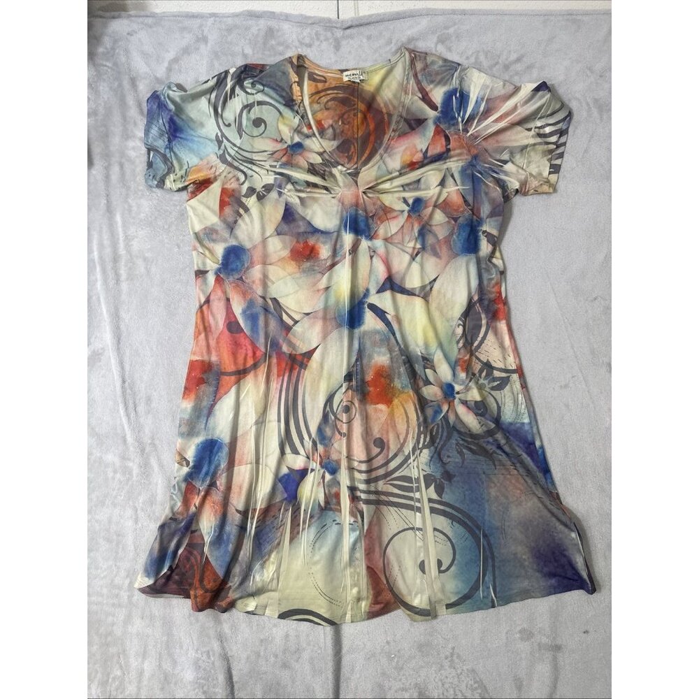 One World Women’s 2X Abstract Floral Tunic Top Multicolor Boho Dress